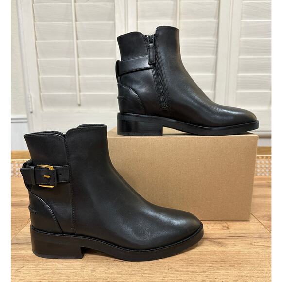 Cole Haan Hampshire Buckle Ankle Boots Black Leather Size 5/5.5 NIB Classic - Picture 2 of 14